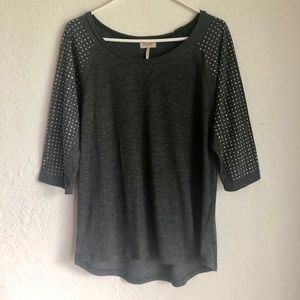 Grey 3/4 Rhinestone Sleeve Shirt